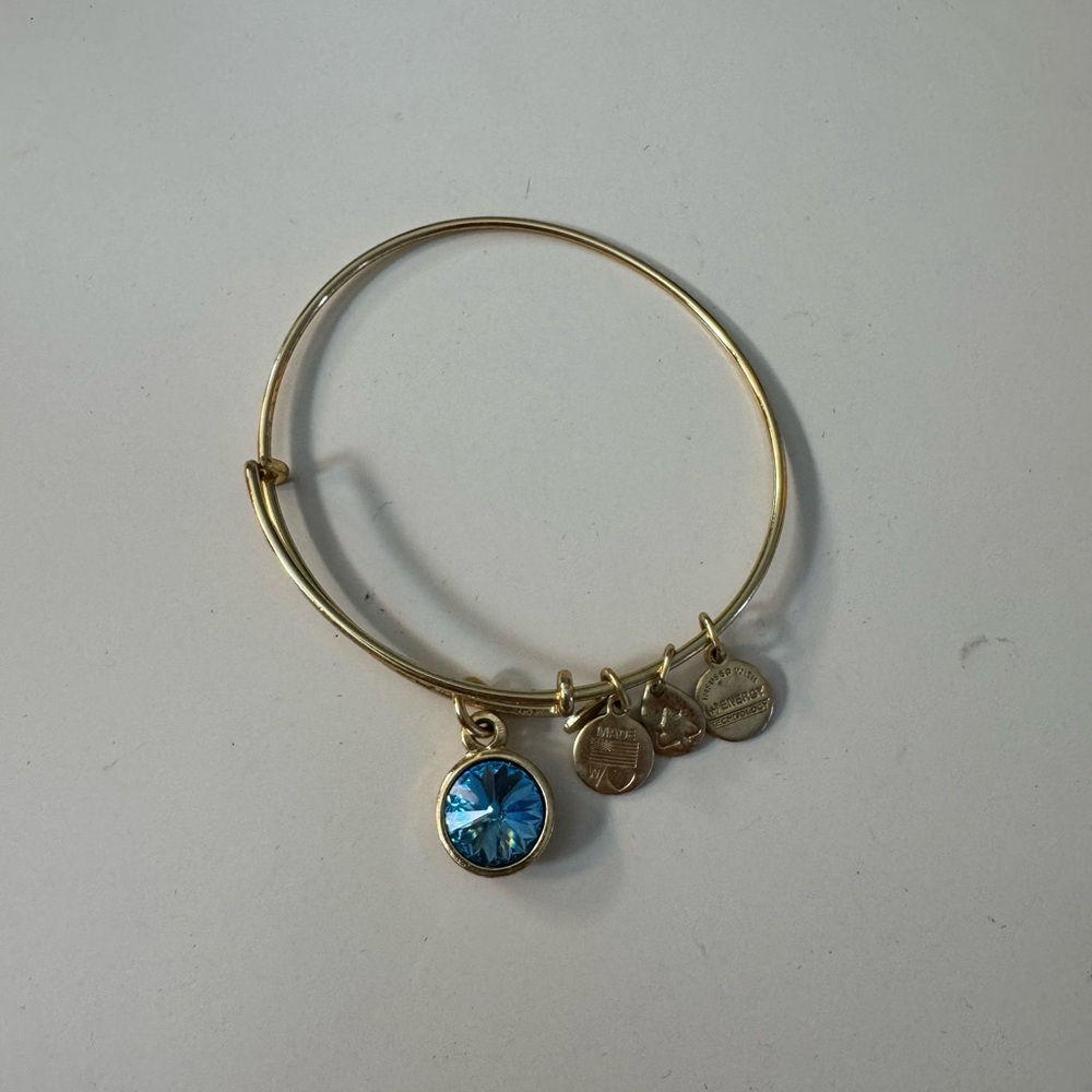 Alex and Ani Gold Bangle with Blue (Sagittarius) Charm